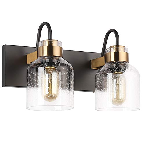 PRESDE 2 Light Bathroom Vanity Fixtures Black and Gold Farmhouse Bathroom Lights Fixture Over Mirror Bath Wall Sconce Lighting - color: Oil Rubbed Bronze（with bubbles）, size: 2-lights