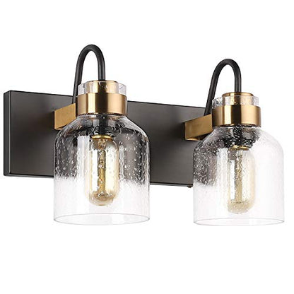 PRESDE 2 Light Bathroom Vanity Fixtures Black and Gold Farmhouse Bathroom Lights Fixture Over Mirror Bath Wall Sconce Lighting - color: Oil Rubbed Bronze（with bubbles）, size: 2-lights