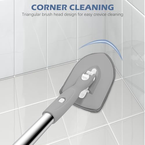 SetSail Tile Tub Scrubber Brush 3-in-1 Long Handle Shower Scrubber, Gray | with 3 Detachable Replacement Brush Head, Multi-Angle Cleaning Locks at 45°, 90°, 180° for Bathroom Kitchen Walls Tub Tile - color: Gray, size: 2 Pads