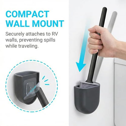 RV Silicone Toilet Brush with Holder, Drill-Free Wall Mounted Toilet Bowl Cleaner, Anti-Drip Anti-Roll Compact Brush for RV Camper & Small Bathroom (Black) - color: Black