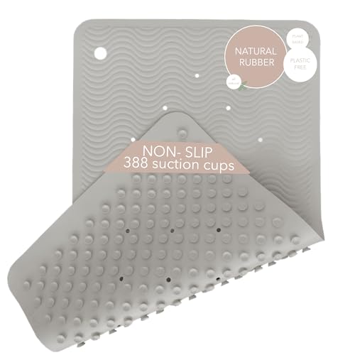 HEVEA Natural Rubber Wave Bath Mat – Long 28 × 16 in - Non-Slip Shower & Bathtub Mat with 388 Suction Cups, Plastic-Free & Biodegradable (Granite) - color: Granite, size: 15.5" x 27.6" (Wave Long)