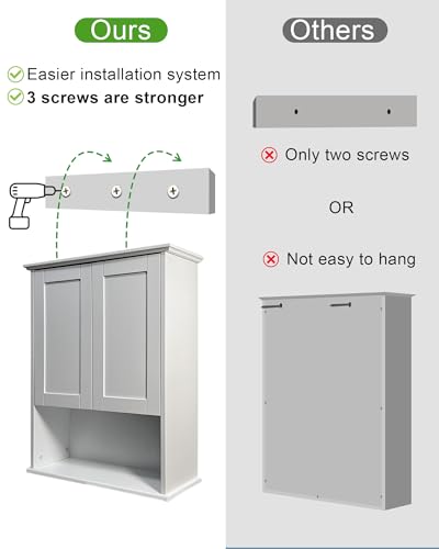 Bathroom Cabinet Wall Mount Buffering Hinge,23"x29" inch Over Toilet Storage Cabinet and Adjustable Shelves, Large Space Wooden Medicine Cabinet (Light Gray) - color: Light Gray, size: 23x29