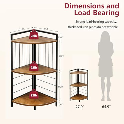 Corner Shelf Stand 27.9" H, 3 Tier Corner Display Shelving Unit with Sturdy Metal Frame Multipurpose Corner Bookshelf for Small Spaces Bathroom, Kitchen, Bedroom, Living Room
