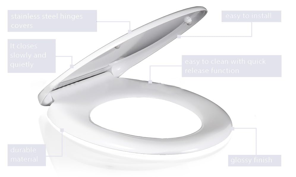 Ram® White Quick Release Soft Close Toilet Seat with Hinges Bathroom Bowl Seating ABS Toilet Seat
