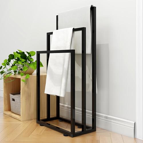 GarveeHome Towel Rack for Bathroom Free Standing, 3-Tier Towel Drying Rack | Black Towel Holder Rust-Resistant, Blanket Holder Organizer for Bathroom, Pool, 39'' H