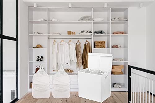 Simple Houseware Double Laundry Hamper with Lid & Removable Bags, White | Heavy Duty 600D Polyester, Water-Resistant Surface - color: White