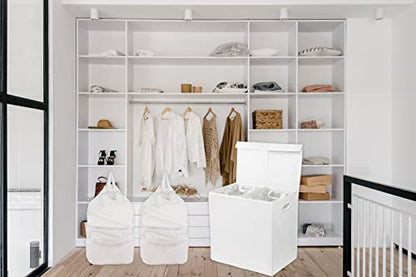 Simple Houseware Double Laundry Hamper with Lid & Removable Bags, White | Heavy Duty 600D Polyester, Water-Resistant Surface - color: White