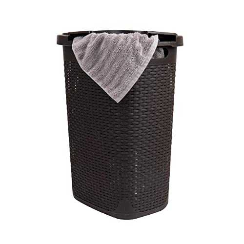 Mind Reader Slim Laundry Hamper with Lid, 60L Tall Clothes Basket, Narrow Tapered Design for Bathrooms, Closets and Laundry Rooms, Plastic, 2 Pack, Brown - color: Brown, size: 2-Pack