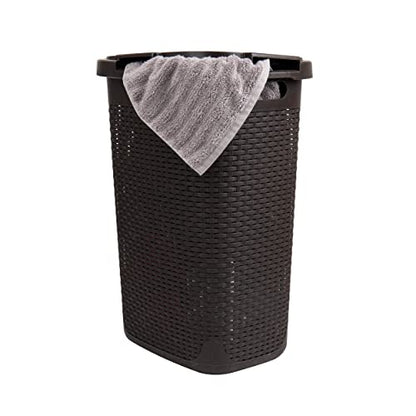 Mind Reader Slim Laundry Hamper with Lid, 60L Tall Clothes Basket, Narrow Tapered Design for Bathrooms, Closets and Laundry Rooms, Plastic, 2 Pack, Brown - color: Brown, size: 2-Pack