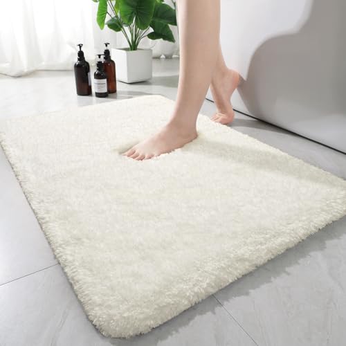 AROGAN Cream White Luxury Long Bathroom Runner Rug 24×36 Inch, Soft and Absorbent Non Slip Bath Mat, Rubber Backing Quick Dry Rugs Carpets, Machine Washable Plush Mats for Shower Floor - color: Cream White, size: 2' X 3' (24" X 36")