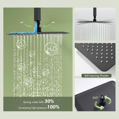 Shower Faucets Sets Shower System with Body Jets, Bostingner 10" Rain Shower Head with 2 In 1 Handheld Spray and 4 Jets, Ceiling Mount All Metal 3 Way Shower Set with Valve and Trim Kit, Matte Black - color: Matte Black, size: 10 Inch