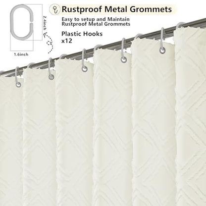 Cream Shower Curtain Set for Bathroom, 36" Width Stall Small Boho Shower Curtain with 12 Hooks, Soft Lightweight Jacquard Design Fabric Shower Curtains, Machine Washable, Cream, 36 W x 72 L - color: Cream, size: 36"W x 72"L (Pack of 1)