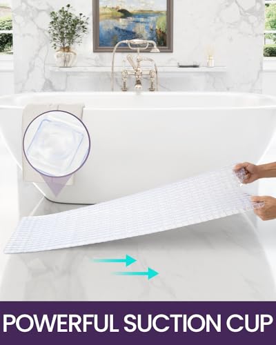 DEXI Bathtub Mat Non Slip, 39x16 Bath Tub Shower Floor Bathroom Mats Clear | Extra Long Suction Cups, Drain Holes, Machine Washable for Tub Shower Floor Bathmat - color: Clear