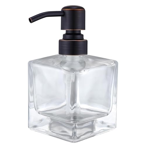 Square Bathroom Soap Dispenser Oil Rubbed Bronze, Glass Bottles with Stainless Steel Pump Retangle Cube Liquid Soap Dispenser Hand Kitchen with Waterproof Lables - color: Oil Rubbed Bronze