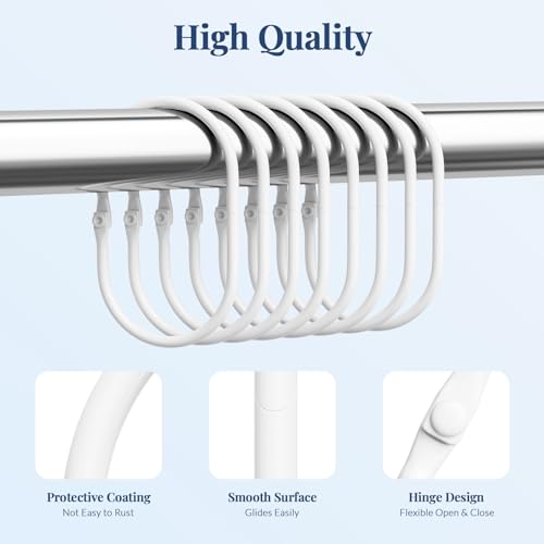 Bathway Shower Curtain Rings, White Shower Curtain Hooks 12 Pcs Anti-Drop Shower Rings for Curtain, Metal Shower Curtain Rings Rust Proof, Shower Hooks for Shower Curtain Rod, Curtain Rings - color: White, style: Modern Oval