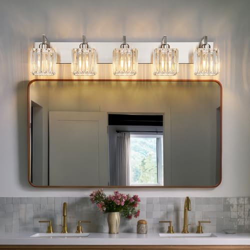 Modern Bathroom Vanity Light 5-Lights Brushed Nickel Vanity Light Crystal Wall Light Bathroom Light Fixtures - color: Nickel Crooked, size: 5-light