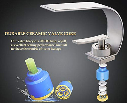 becola Modern Bathroom Faucet, Low Arc Brass Ceramic Valve Vanity Single Hole Bathroom Sink Faucet, Touch On Single Handle Hot and Cold Water Mixer Tap - Brushed Nickel - color: Brushed Nickel