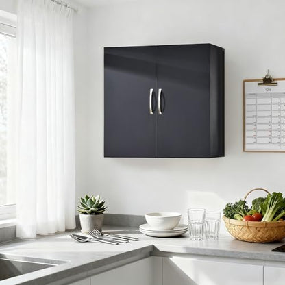 Over Toilet Wall Mount Bathroom Cabinet, Wall Size, Black | Wall-Mounted Over-Toilet Cabinet With Adjustable Shelf, Multi-Use Bathroom & Laundry Storage, HUS-BZR200 - color: Black2
