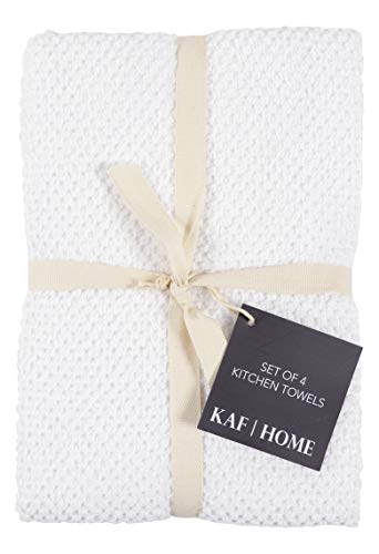 KAF Home Deluxe Popcorn Terry Kitchen Towels, Cotton Kitchen Dish Towels, Set of 4, White - color: White