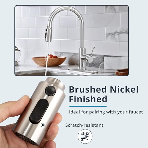 Pull Down Kitchen Faucet Head Replacement Brushed Nickel, 3 Function Kitchen Faucet Head High Pressure Sink Sprayer Replacement with 9 Adapters, American Standard - color: Brushed Nickel