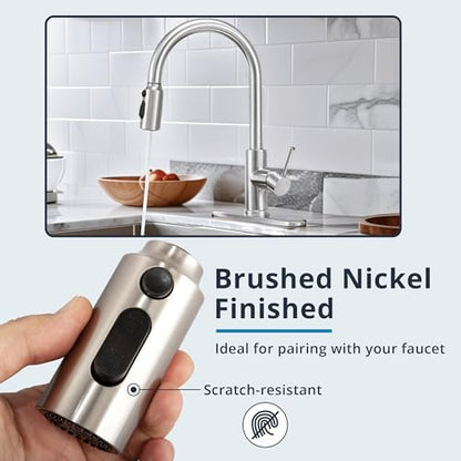 Pull Down Kitchen Faucet Head Replacement Brushed Nickel, 3 Function Kitchen Faucet Head High Pressure Sink Sprayer Replacement with 9 Adapters, American Standard - color: Brushed Nickel