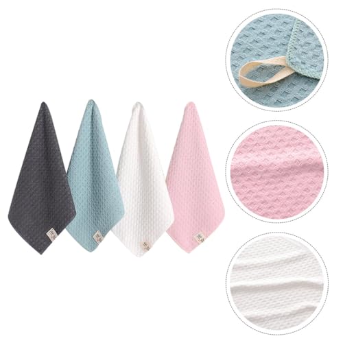 BESTonZON 4 Pieces Quick-Drying Microfiber Absorbent Washcloths Square Bath Towels for Saliva Use Comfortable Household Shower Towels Assorted Style