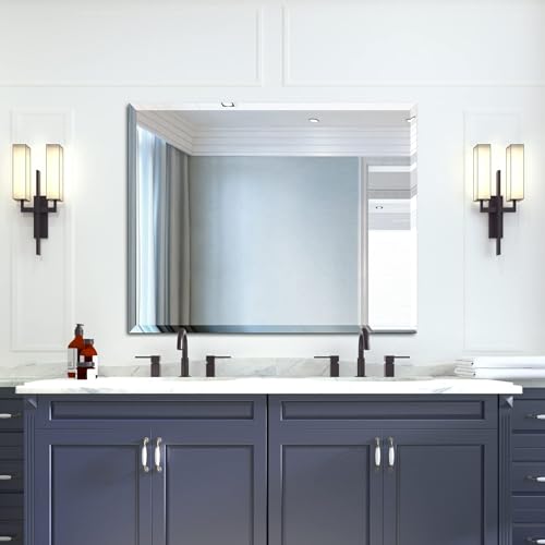 Beveled Mirror 40x32 Frameless Bathroom Wall Mirror Shatterproof | Modern Wall Mount Vanity Mirror, Hangs Horizontally or Vertically, for Over Sink, Living Room, Bedroom, Upgraded Packing - size: 32"L x 40"W