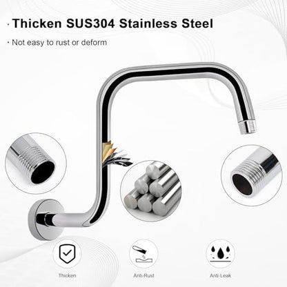 S Shaped Shower Arm, High Rise Shower Head Extension Pipe Standard 1/2" Connection with Flange, Awesome Shower Experience-Stainless Steel Bathroom Accessory(13 Inch Z-S Shape, Chrome Finish) - color: Chrome Finish, style: 13" Z Shape