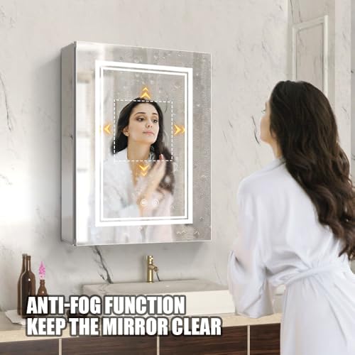 High-End Led Medicine Cabinet,Lighted Medicine Cabinet,3 Colors&Dimmable,Demister,Lighted Glass Shelf,USB Shaver Socket.Surface Mount or Recess Mount,16×24inch - size: 16×24inch