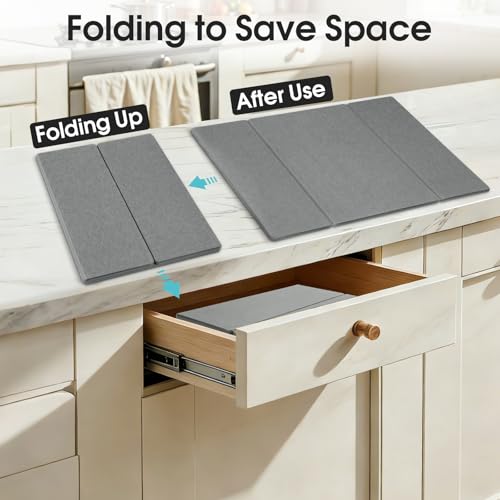 Stone Drying Mat for Kitchen Counter, Quick-Drying Dish Drying Mat | Foldable, Highly Absorbent, Suitable for Use In Kitchens and Bathrooms Stone Bath Mat, Size 23.6"×15.4" (Dark Gray)