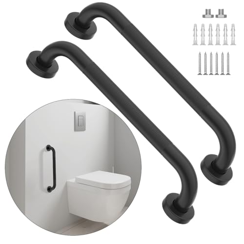20 Inch Anti Slip Shower Grab Bar Oil Rubbed Black, Munzong Grab Rails | 2 Pack Bathroom Grab Bar 1.25" Diameter Knurled Bathroom Balance Bar Safety Hand Rail Support Handicap Elderly Senior - color: Black, size: 20 Inch-2 Pack