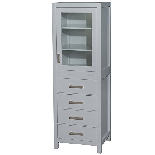 Wyndham Collection Sheffield 24 inch Linen Tower in Gray with Shelved Cabinet Storage and 4 Drawers - color: Gray With Brushed Chrome Trim