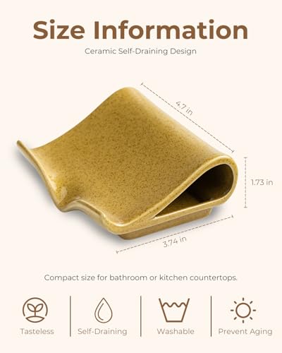 Zoeeker Ceramic Soap Dish for Shower, Bar Soap Holder with Drain Spout | Self Draining Soap Saver for Bathroom Kitchen Sink Bathtub, Sponge Holder, Waterfall Drying Tray Extends Soap Life, Yellow - color: Yellow