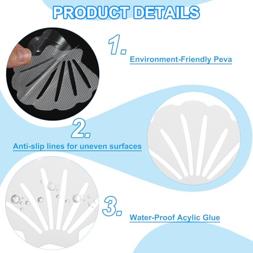PATIKIL Bathtub Non Slip Stickers 3.54x2.76 Inch, 12 Pack Shell Safety Shower Floor Anti Slip Stickers with Adhesive Decals Scraper for Bath Tub Shower Floor Stair, Clear - color: Clear