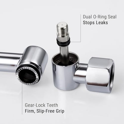 G-Promise All Metal Shower Head Extension Arm (Chrome, 9.5 INCH) | Rise or Lower Shower Head, Height & Angle Adjustable Extender, Anti-Leak, Firmly Secure Shower Head, Easy to Install - color: Chrome