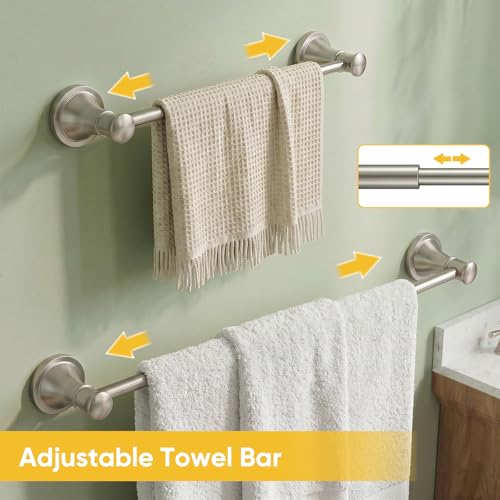 Towel Racks for Bathroom Wall Mounted Bath Towel Bar Brushed Nickel | Adjustable 16-26 In, Wall Mounted Towel Holder, Stainless Steel, Rustproof, Towel Bar Rod Hanger Hardware Accessories Hotel - color: Brushed Nickel