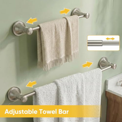 Towel Racks for Bathroom Wall Mounted Bath Towel Bar Brushed Nickel | Adjustable 16-26 In, Wall Mounted Towel Holder, Stainless Steel, Rustproof, Towel Bar Rod Hanger Hardware Accessories Hotel - color: Brushed Nickel