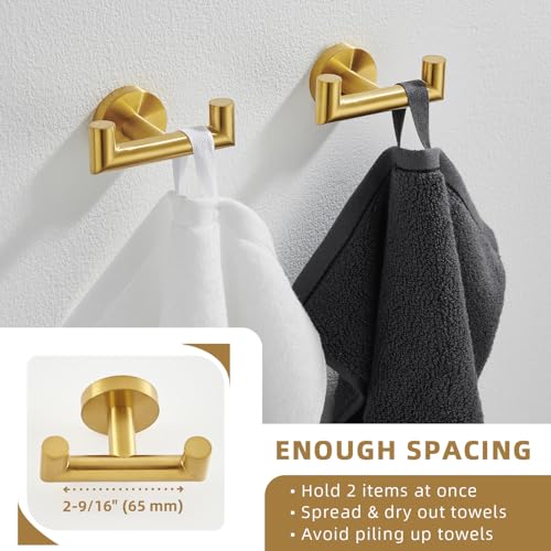 Angle Simple Towel Hooks 2 Pack, Double Bath Towel Holder Brushed Dark Gold | SUS304 Stainless Steel, Robe Coat Wall Hook for Bathroom Entryway Closet, Screws Mount - color: Brushed Dark Gold, size: 2 Pack