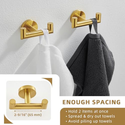 Angle Simple Towel Hooks 2 Pack, Double Bath Towel Holder Brushed Dark Gold | SUS304 Stainless Steel, Robe Coat Wall Hook for Bathroom Entryway Closet, Screws Mount - color: Brushed Dark Gold, size: 2 Pack