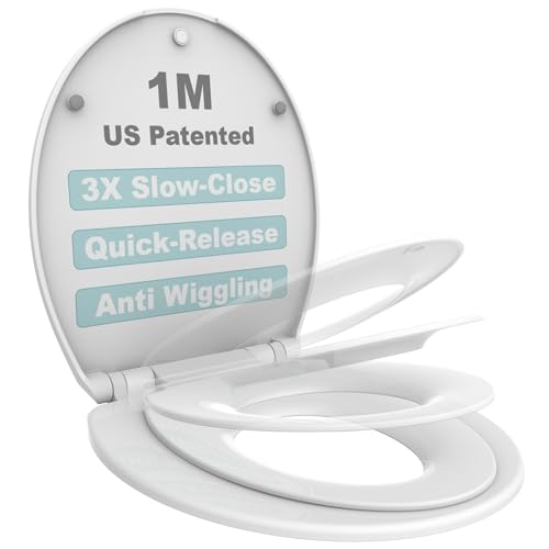 1M Family Toilet Seat, Patented Slow Close & Quick Releasing Technology, Anti-Wiggling, Easy to Install and Clean, Standard Round with Toddler Seat Built In (1 Piece) - style: Round with Toddler Seat Built In