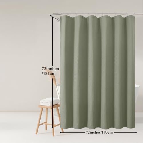 Sage Green Shower Curtain, Waffle Weave Heavy Fabric Shower Curtain for Bathroom, Waterproof Thick Textured 420G/M Elegant Luxury Hotel Spa Bath Curtains, Machine Washable, 72W x 72L - color: Sage Green, size: 72"W x 72"L (Pack of 1)