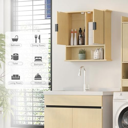 Bathroom Wall Cabinet,Farmhouse Medicine Cabinet for Bathroom with 2 Doors,Wall Mounted Medicine Cabinets Over Toilet Storage Cabinet for Laundry Room/Kitchen/Living Room,Natural,23 x 24