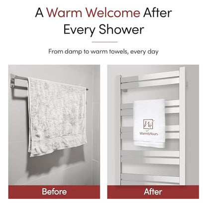 WarmlyYours Grande Heated Towel Rack, 12 Bars, Polished Stainless Steel | Wall-mounted electric towel warmer rack and dryer, 120V hardwired, flat heated bars for towels and bathrobes - color: Polished Stainless Steel, size: 12 Bars