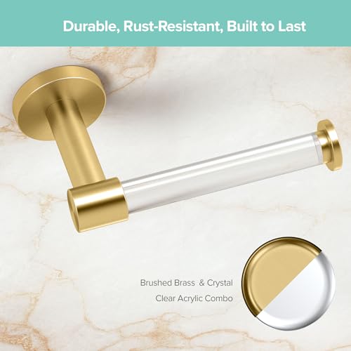 Gatco 5733 Clarion Toilet Paper Holder | Wall Mount Bathroom Accessory, Modern Bathroom Toilet Paper Roll Holder | Crystal-Clear Acrylic & Brushed Brass Finish - color: Acrylic Brushed Brass