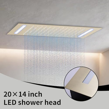 AYIVG Ceiling Mount 20x14 Inch Rainfall Shower System With 6 On Off Body Jets 3 Way Diverter Shower Faucet And Handheld Shower Heads Temperature Display Set (Brushed Gold) - color: Brushed Gold