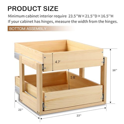 Pull Out Cabinet Organizer 23''W×21''D×16''H Slide Out Drawer | Soft Close Wood Kitchen Pullout Drawers for Cabinets Shelves for Kitchen, 2-Tier, Finished, Heavy-Duty, Bottom Assembly - size: 23''W×21''D×16''H