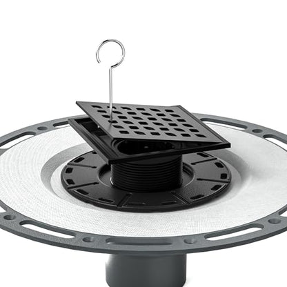Square Shower Drain with PVC Bonding Flange Base, 4" Matte Black | 304 Stainless Steel Drain w/ Drain Key for Low Profile Shower Tiles, CUPC Certified - color: Black4"