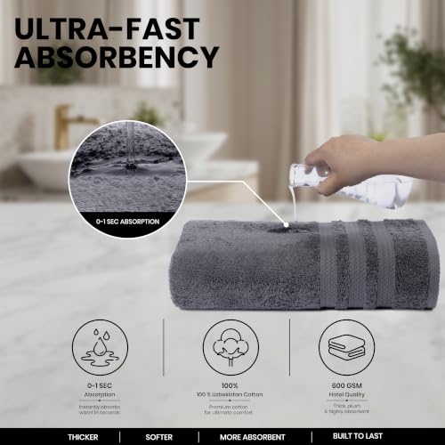 Bath Towels Set of 4 Extra Large Towels set, 30x60 In, 100% Uzbek Cotton 600 GSM, Oeko-TEX, Larger & Lighter Weight, Quicker to Dry, Super Soft and Absorbent Perfect for Bathroom–Dark Grey - color: Dark Grey