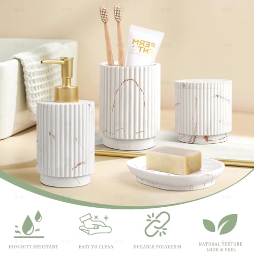 4 Pcs Bathroom Accessories Set -Toothbrush Holders Set | Soap Dispenser , Cotton Swab Jars, Vanity Tray , Bathroom Organizer for Bathrooms Decor, for Home Apartment