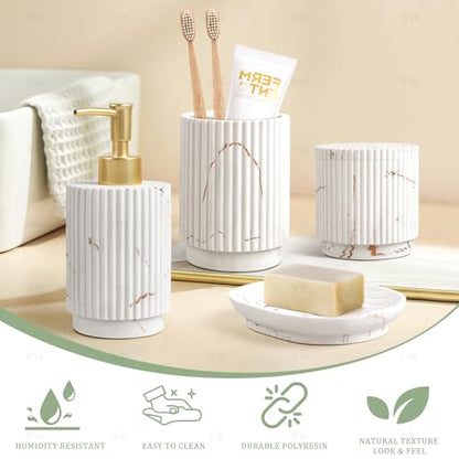 4 Pcs Bathroom Accessories Set -Toothbrush Holders Set | Soap Dispenser , Cotton Swab Jars, Vanity Tray , Bathroom Organizer for Bathrooms Decor, for Home Apartment